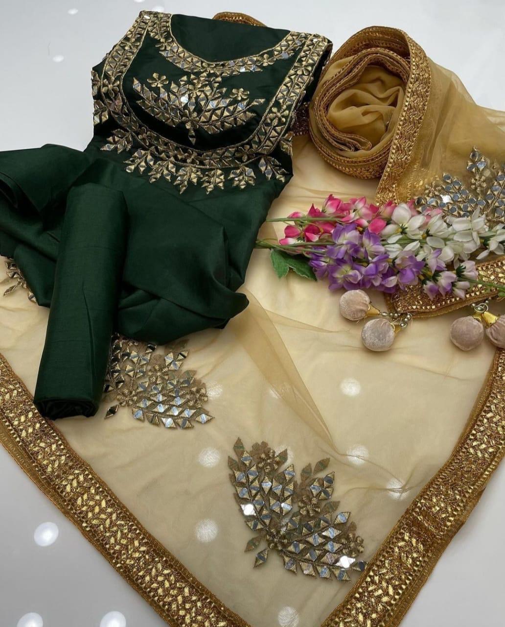 3 PC SILK SUIT WITH NET DUPATTA