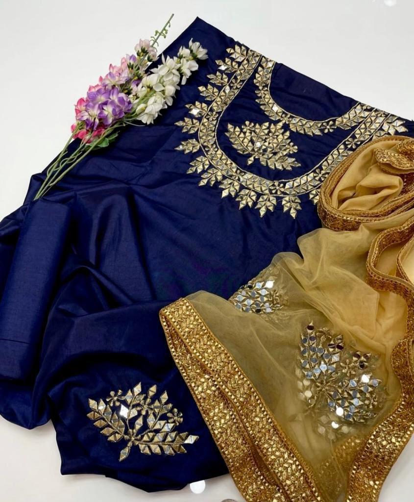 3 PC SILK SUIT WITH NET DUPATTA
