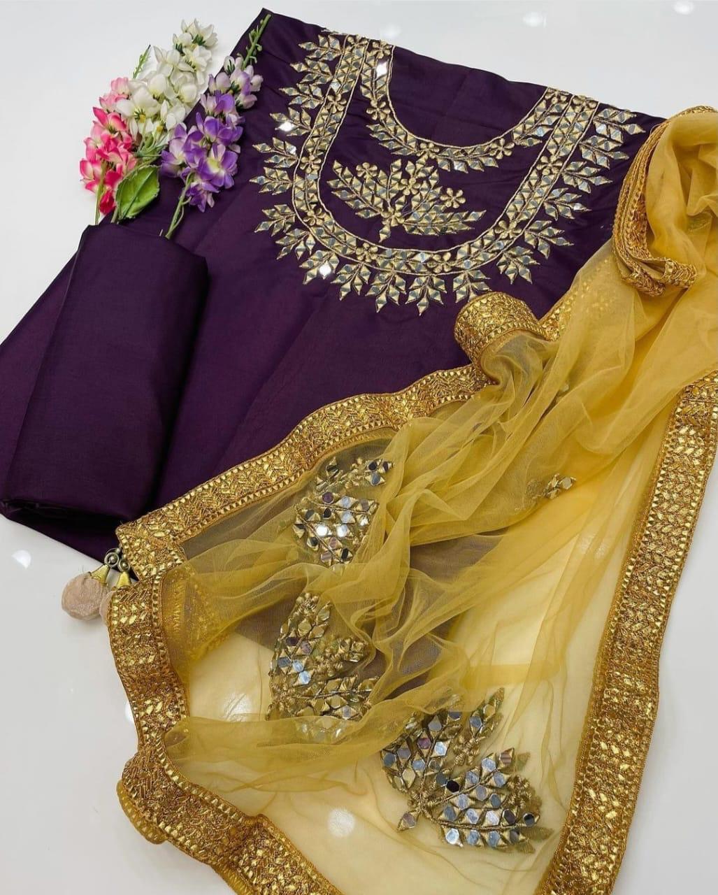 3 PC SILK SUIT WITH NET DUPATTA