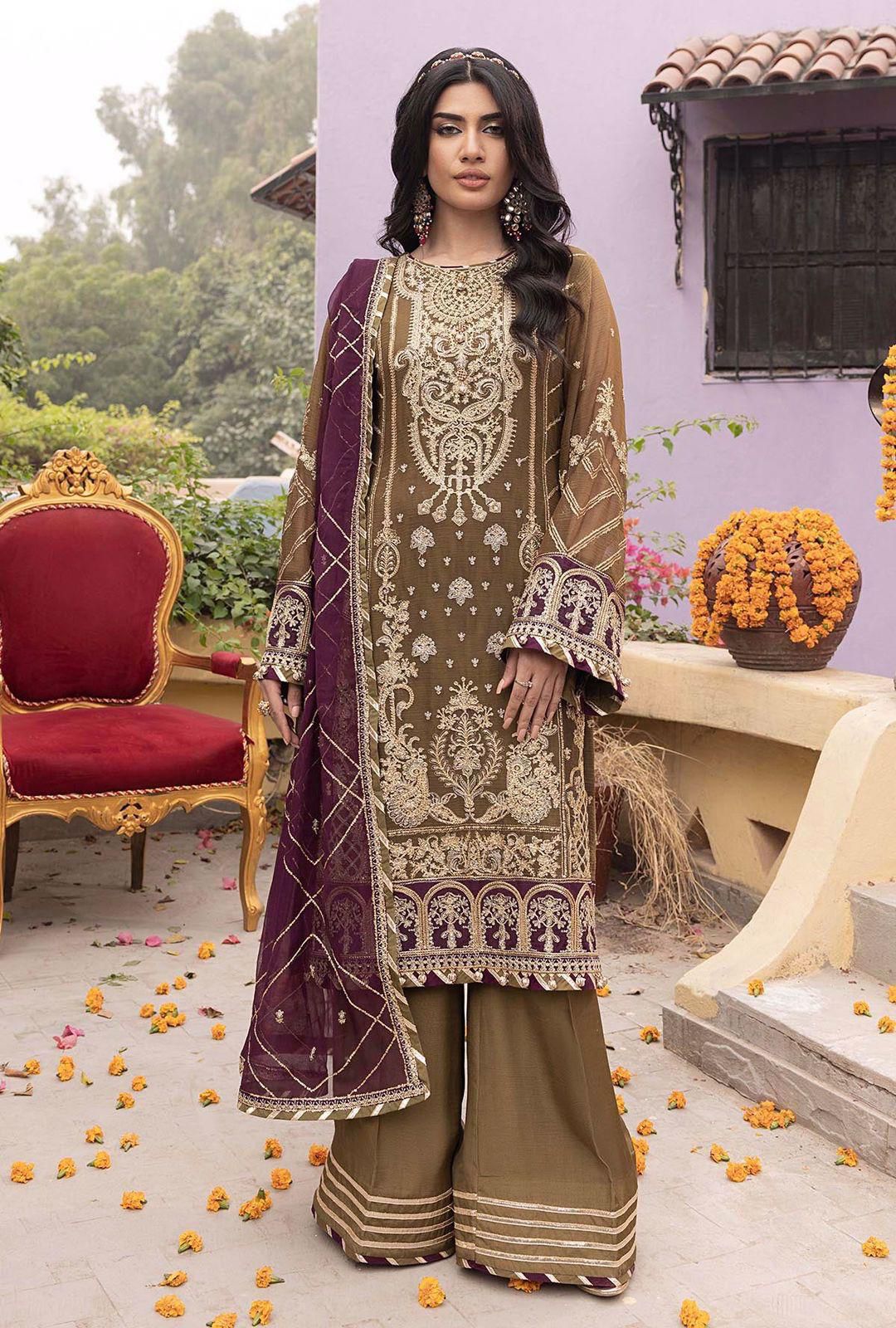 3 PC CHIFFON Emb LUXURY SUIT