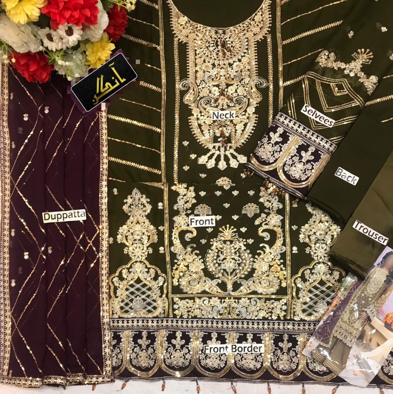 3 PC CHIFFON Emb LUXURY SUIT